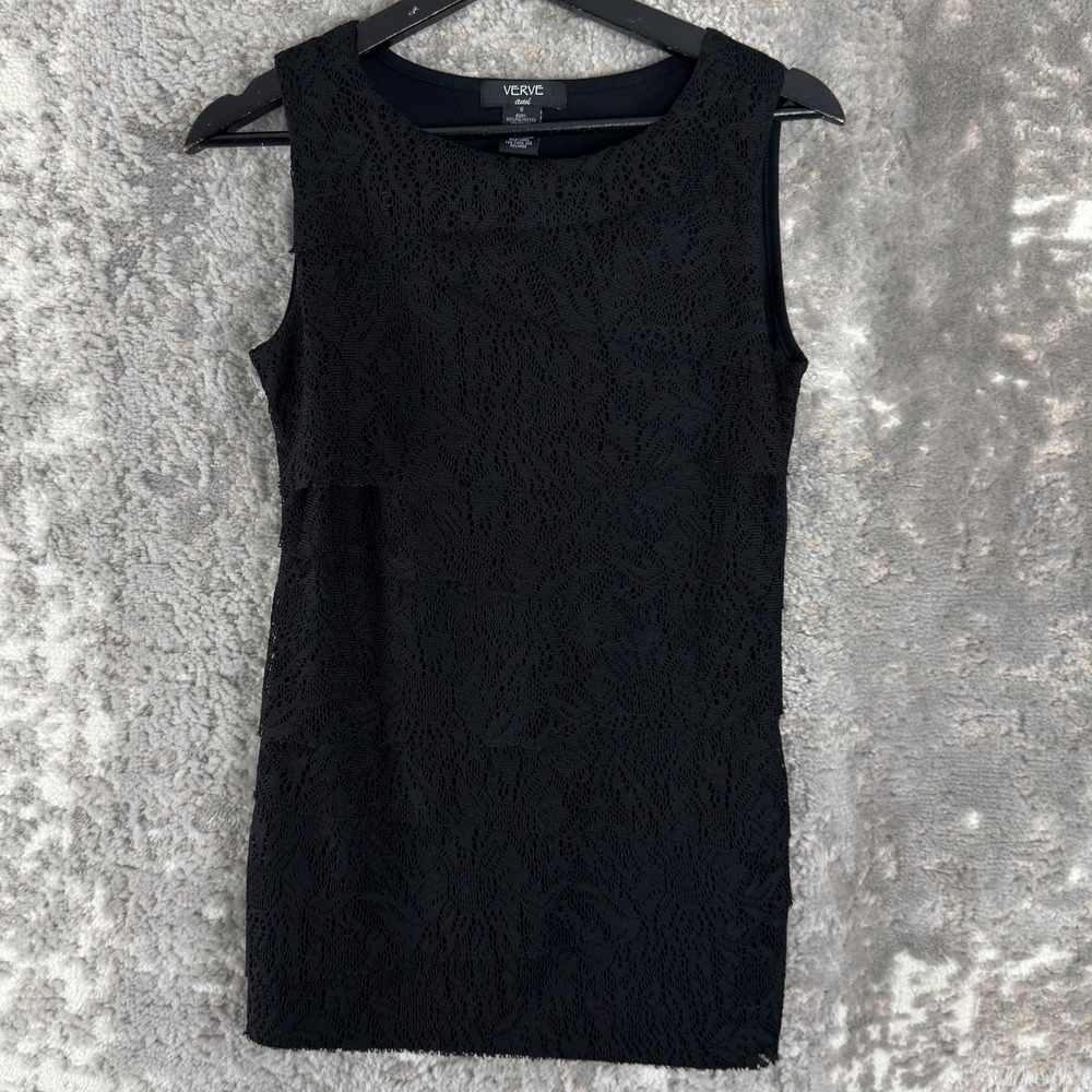 Verve Ami Size S Stretch Floral Lace Sleeveless Top Black Pullover Casual